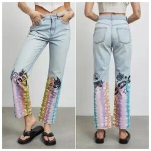 Urban Outfitters BDG Straight High Rise Ankle Jeans Light Blue Acid Wash Size 25